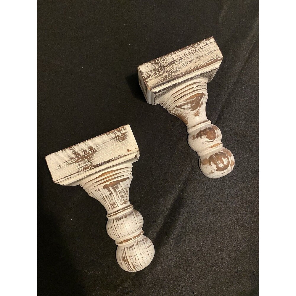 Set Of 2 Wood White Washed Distressed Shelf Sconces Wall Hangers